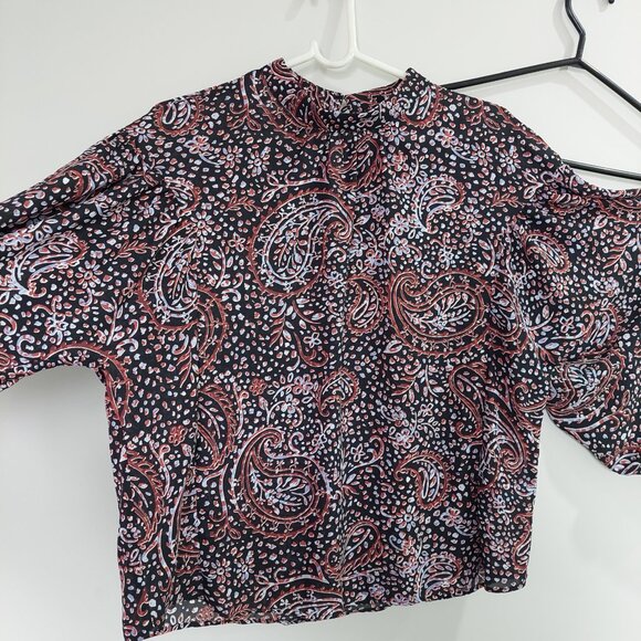 NEW Banana Republic PRINT BISHOP-SLEEVE TOP, Size M - Picture 3 of 14